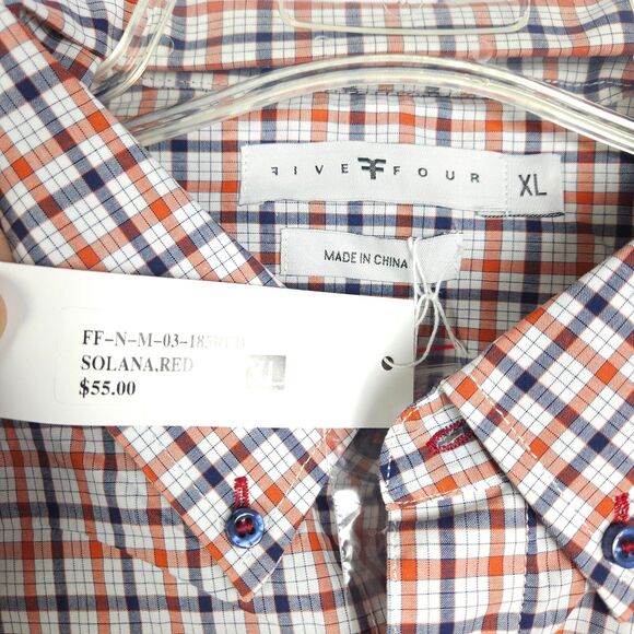 NWT Five Four Club Mens XL Red White Blue Roll Tab Sleeve Button Up Down Shirt - Picture 3 of 8